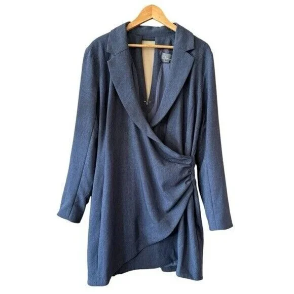 ANTHROPOLOGIE Long Sleeve V Neck Blazer Mini Dress Navy Size 16 NEW